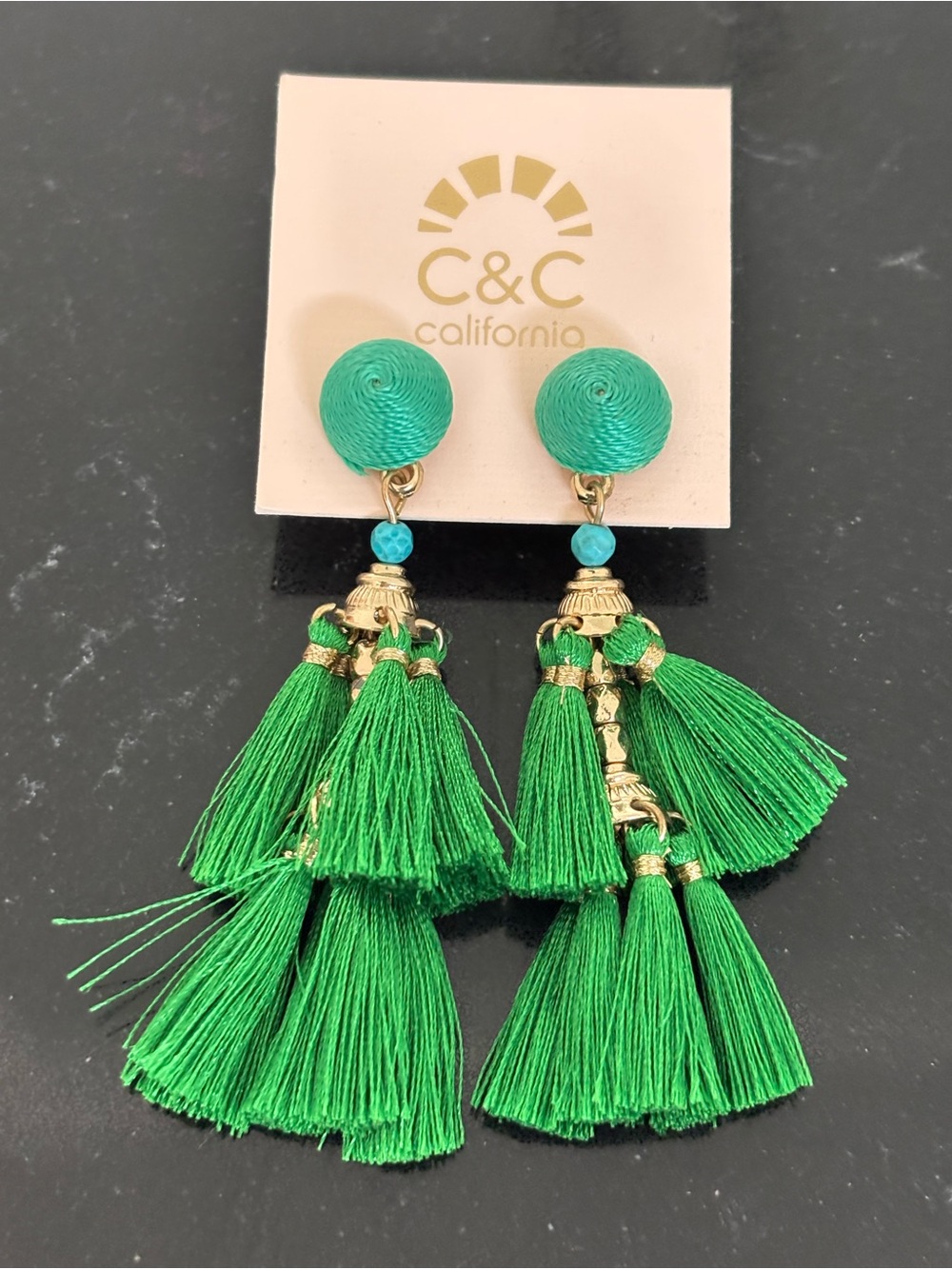 C&C California Bright Green Multi-Tassel Drop Earrings